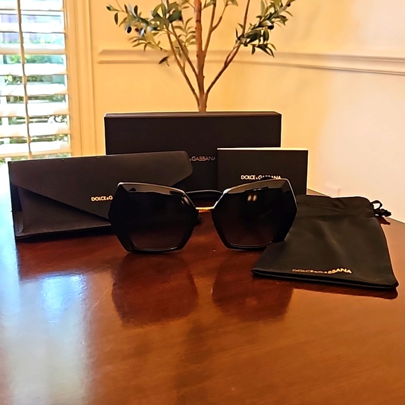 Dolce & Gabbana Black and Gold Sunglasses with Box, Case, Pouch,Care Booklet - Picture 3 of 13